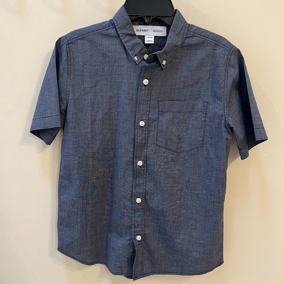 Lot of  2 Short sleeve button down shirts-dark blue & pink/light blue/white Sz L - Picture 6 of 9